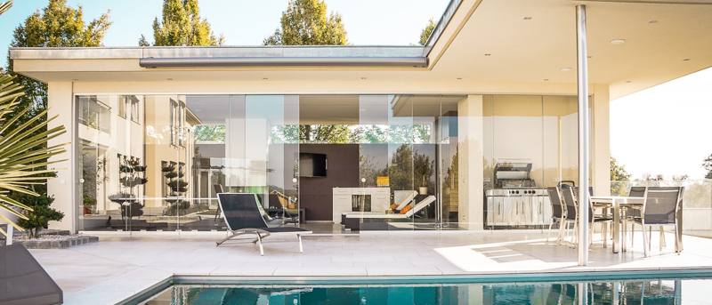 Modern residential pool and equipment area