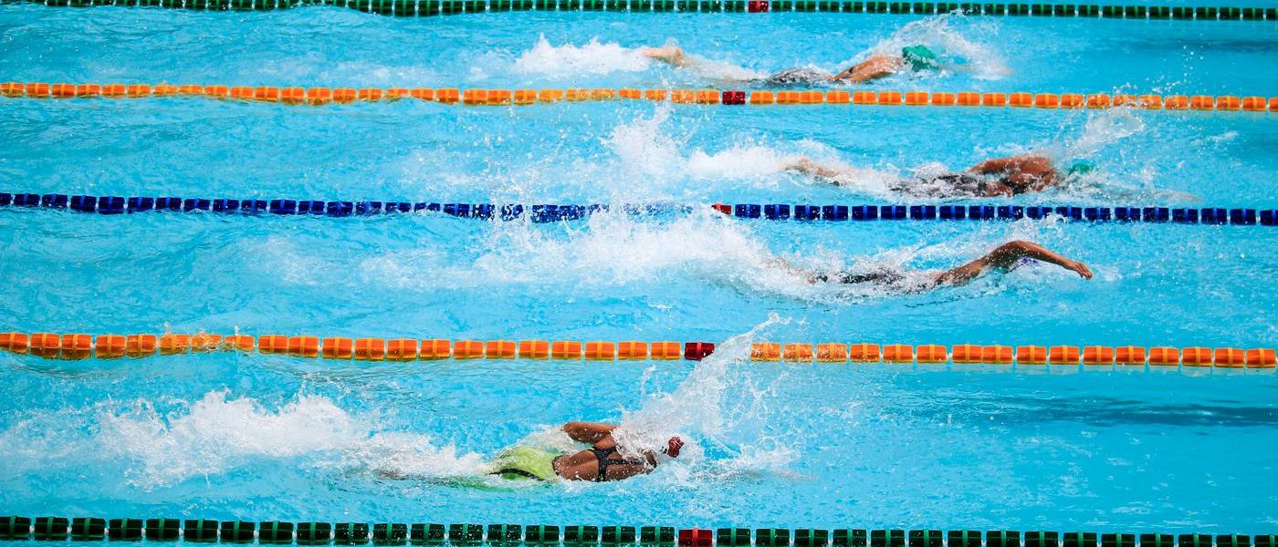 Swim lanes seen from above — structure behind the water